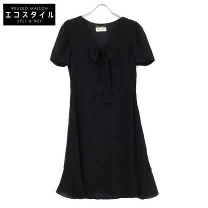 SAINT LAURENT PARIS サンローランパリ 422940 ブラック レーヨン 裏地シルク 半袖ワンピース ワンピース