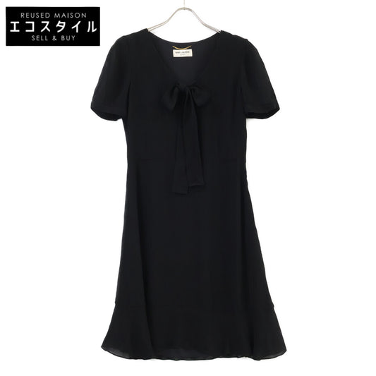 SAINT LAURENT PARIS サンローランパリ 422940 ブラック レーヨン 裏地シルク 半袖ワンピース ワンピース