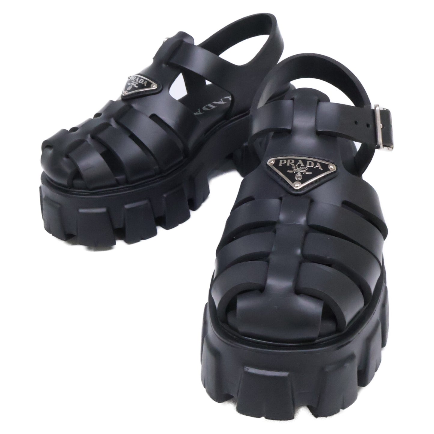 PRADA プラダ 1X853M モノリス ラバー トライアングルプレート サンダル シューズ