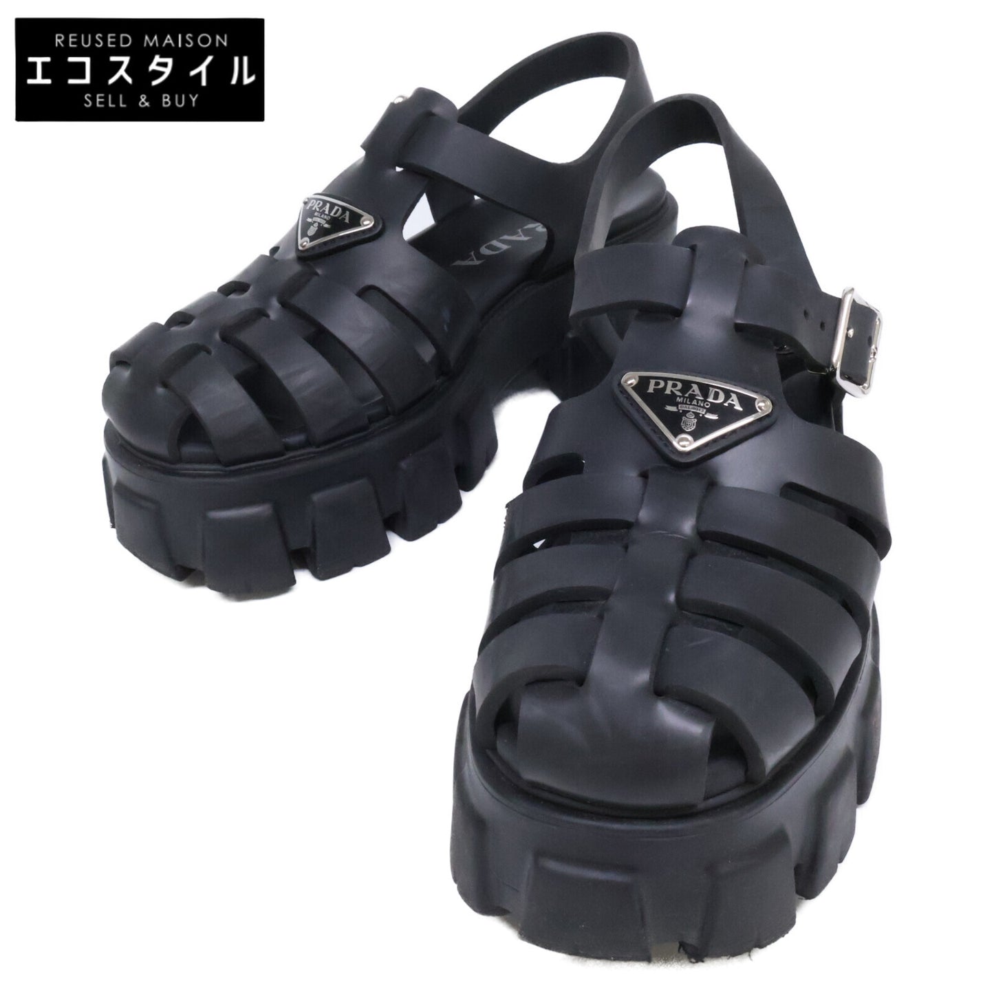 PRADA プラダ 1X853M モノリス ラバー トライアングルプレート サンダル シューズ
