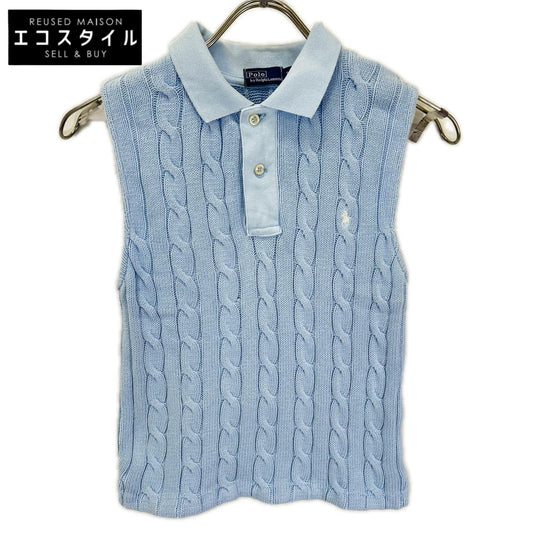 POLObyRalphLauren ポロラルフローレン ブルー ニット切替 ノースリーブポロシャツ トップス