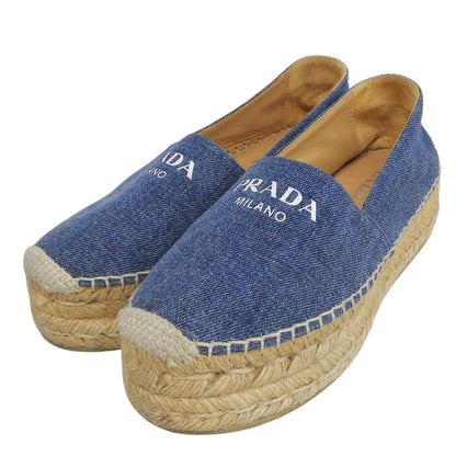 PRADA プラダ デニム ロゴ エスパドリーユ スリッポン シューズ レディース ブルー 35 シューズ