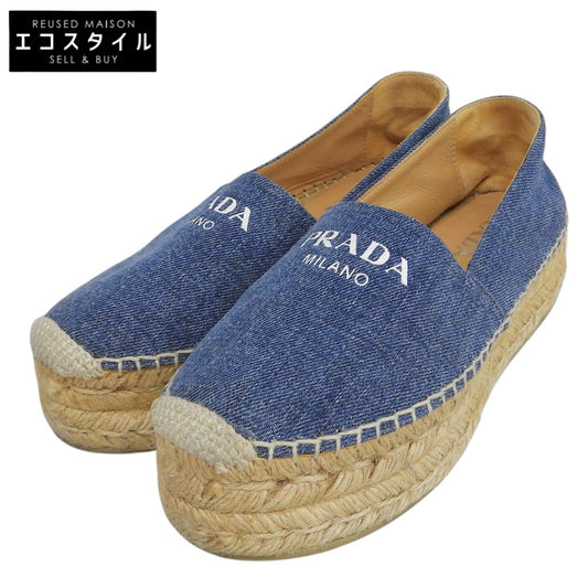 PRADA プラダ デニム ロゴ エスパドリーユ スリッポン シューズ レディース ブルー 35 シューズ