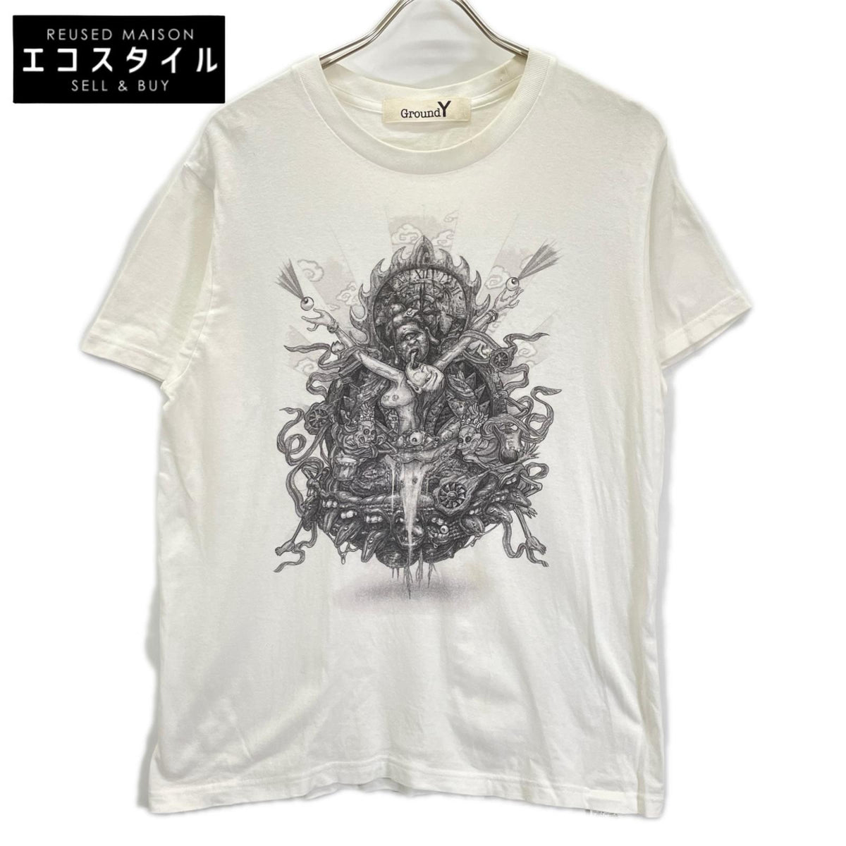 Ground Y グラウンドワイ ホワイト GZ-T21-070 笹田靖人 グラフィックTシャツ トップス