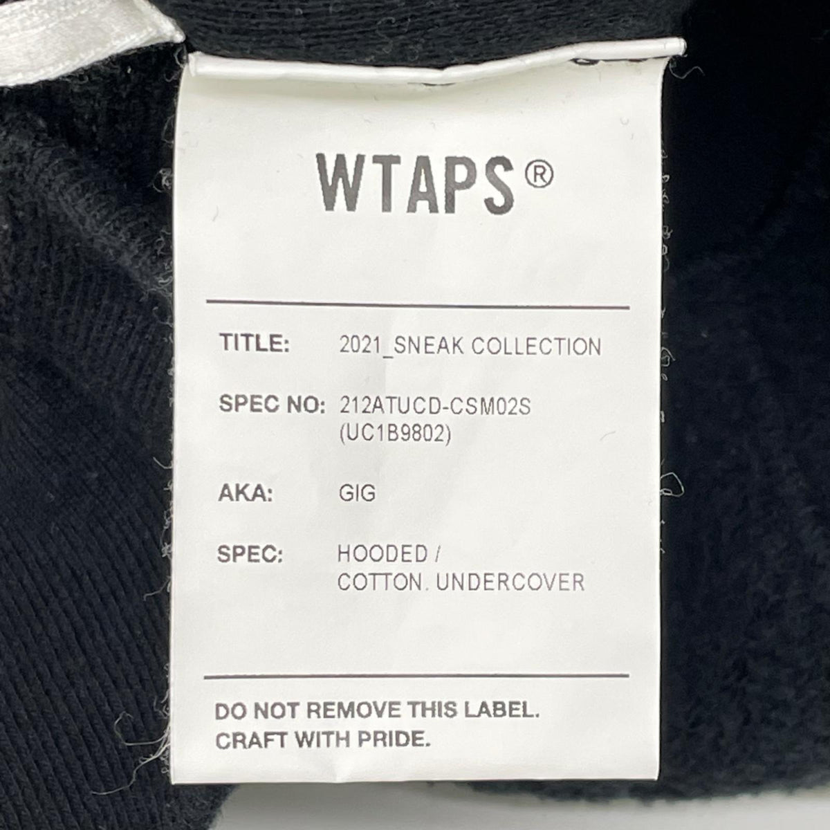(W)TAPS ダブルタップス ×UNDERCOVER 212ATU-CSM02S インサイドアウト フーディ― トップス