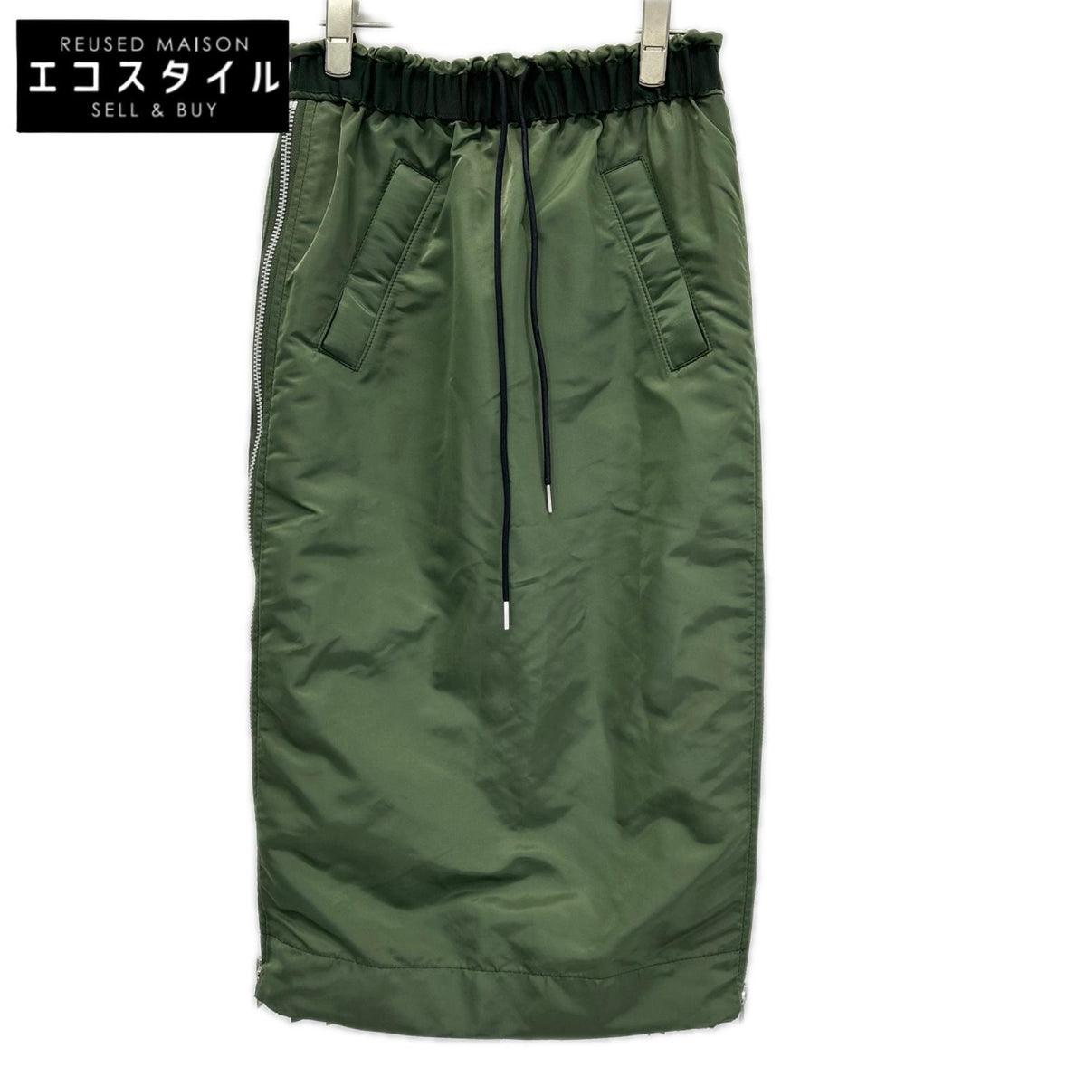 sacai サカイ SCW-073 23AW ナイロン ツイル スカート プリーツ サイドジップ カーキ スカート