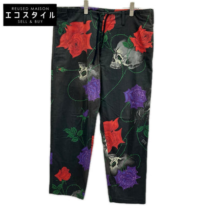 BLACK Scandal Yohji Yamamoto ブラックスキャンダルヨウジヤマモト HW-P99-033 スカルローズ コットン 紐 パンツ ボトムス