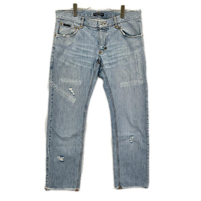 DOLCE&GABBANA ドルチェアンドガッバーナ スタッズレザーパッチ リペアデニム ボトムス