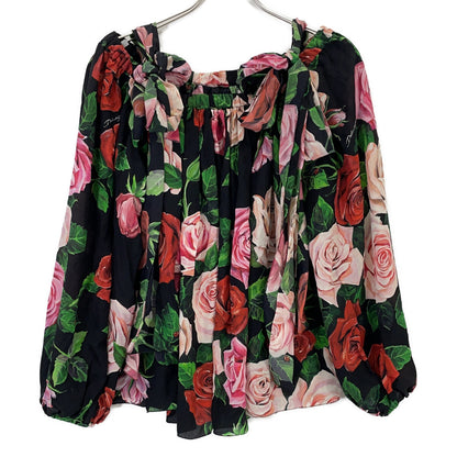 DOLCE&GABBANA Dolce & Gabbana F73G6T HS103 Rose Print Off-Shoulder Silk Blouse Tops