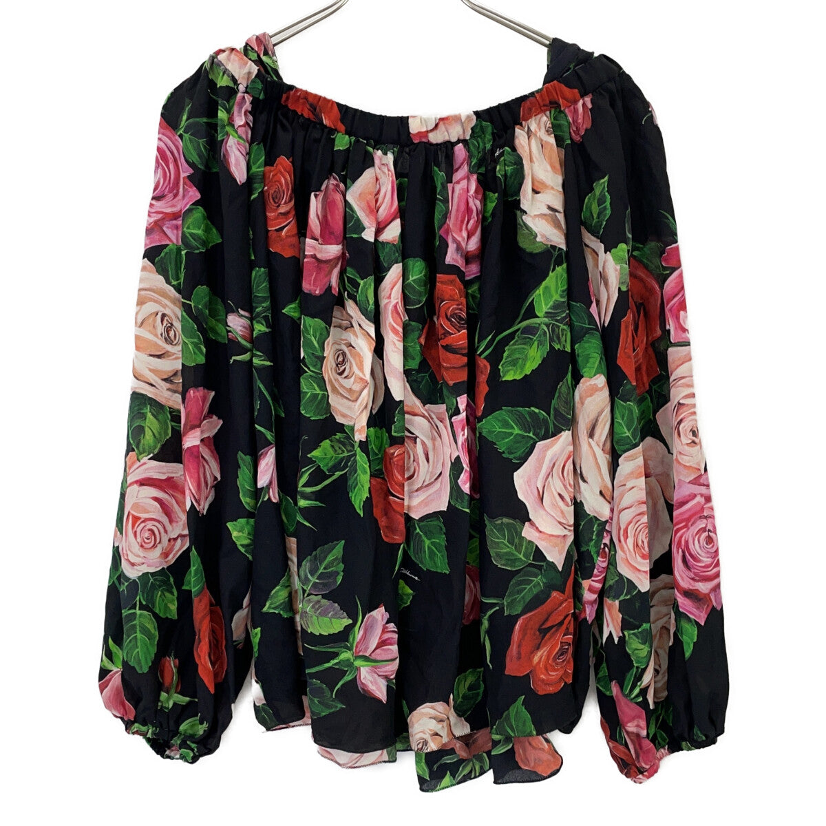 DOLCE&GABBANA Dolce & Gabbana F73G6T HS103 Rose Print Off-Shoulder Silk Blouse Tops
