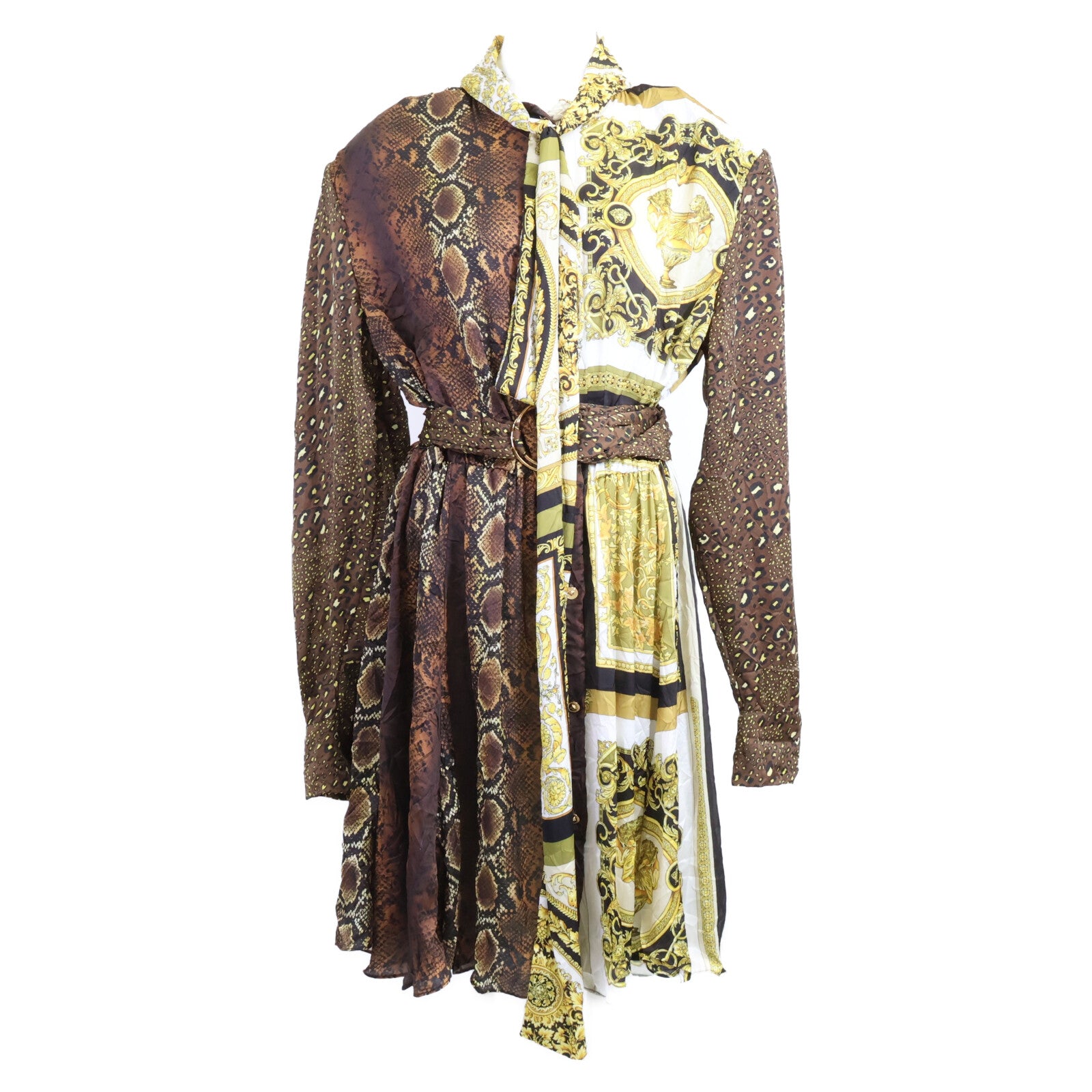 GIANNI VERSACE Gianni Versace Excellent Condition A88498 Medusa Button Medusa Animal Baroque Print Bow Tie Belted Flare Dress