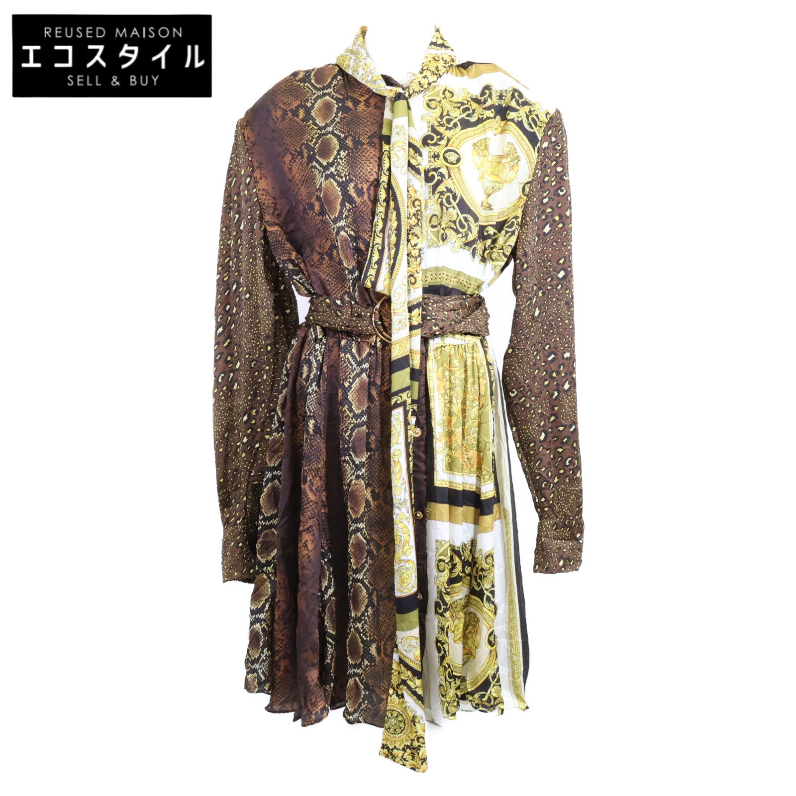 GIANNI VERSACE Gianni Versace Excellent Condition A88498 Medusa Button Medusa Animal Baroque Print Bow Tie Belted Flare Dress