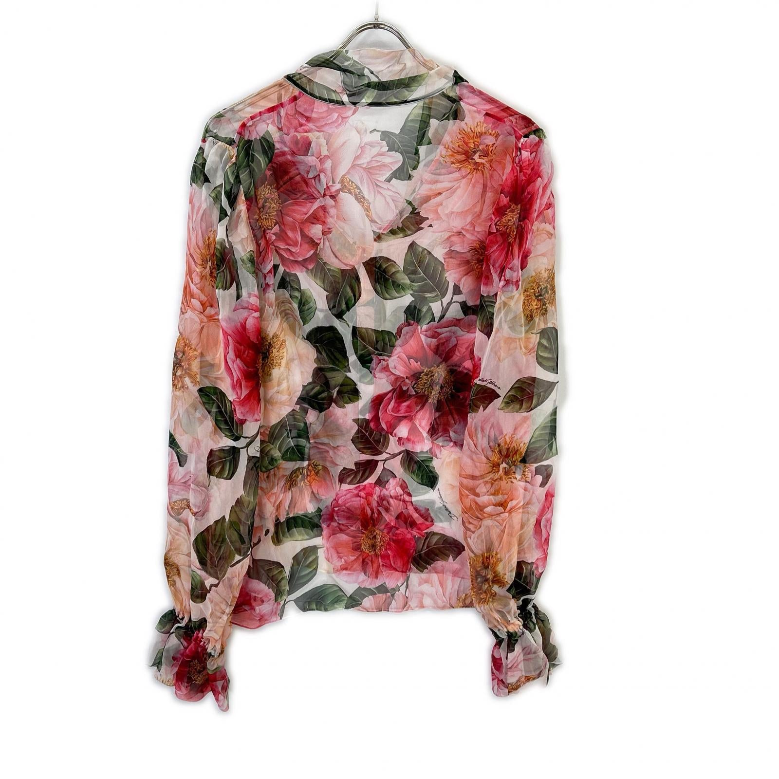 DOLCE&GABBANA F5N69T/IS1E4 Silk Chiffon Floral Print Ribbon Tie Blouse