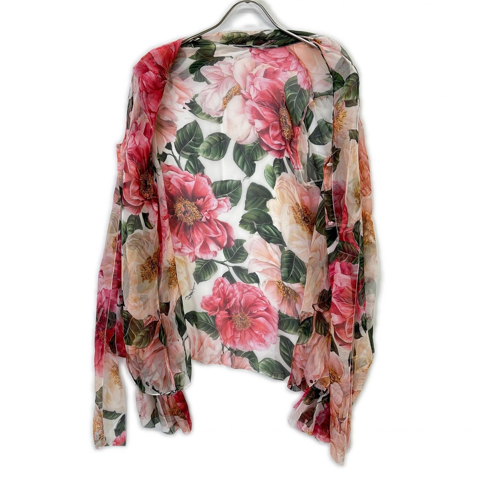 DOLCE&GABBANA F5N69T/IS1E4 Silk Chiffon Floral Print Ribbon Tie Blouse