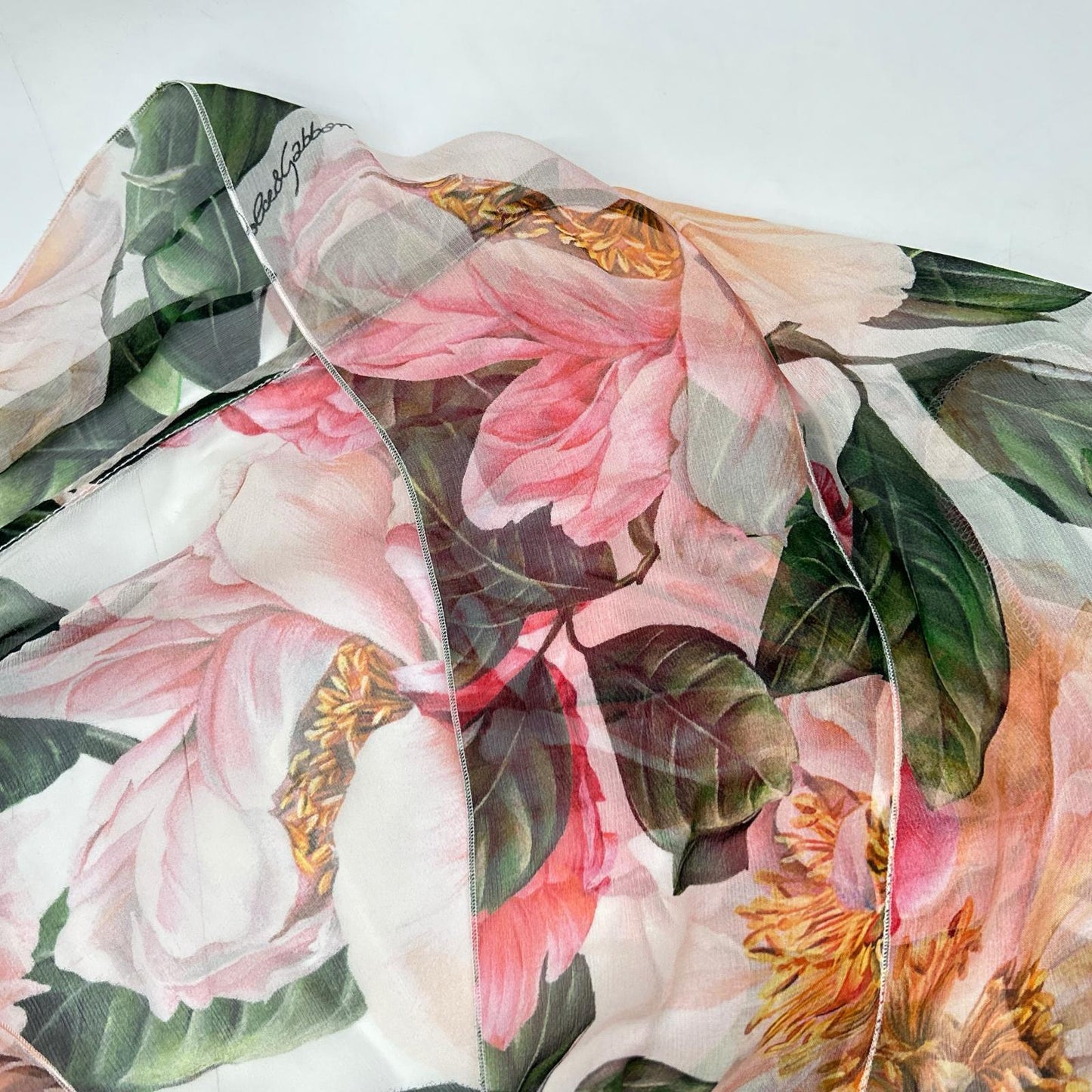 DOLCE&GABBANA F5N69T/IS1E4 Silk Chiffon Floral Print Ribbon Tie Blouse