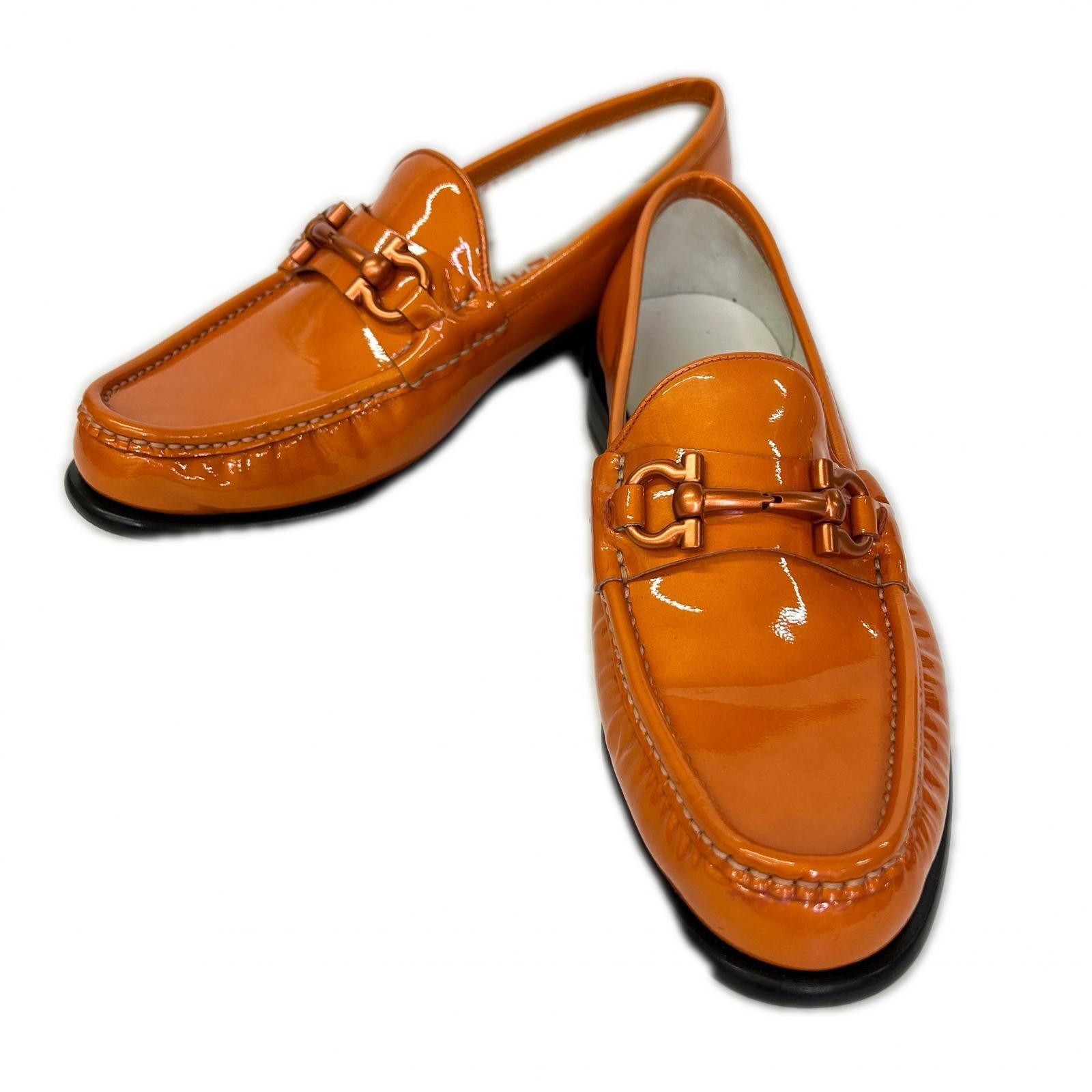 Salvatore Ferragamo [Excellent Condition] Patent Leather Gancini Bit Loafer Shoes