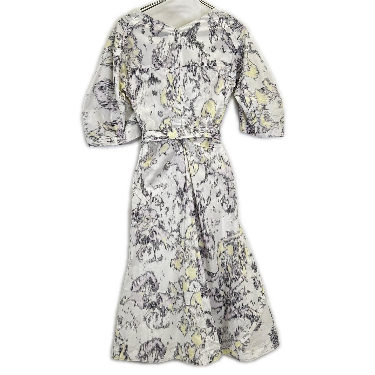 E203-9056ABP White Multi Printed V Neck Flare Midi Dress ワンピース 0 レディース
