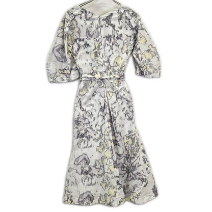 E203-9056ABP White Multi Printed V Neck Flare Midi Dress ワンピース 0 レディース