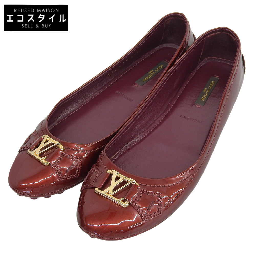 LOUIS VUITTON ルイヴィトン LVロゴバックル パテント フラットシューズ レディース ワインレッド 37 1/2 シューズ