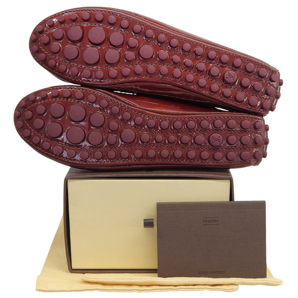 LOUIS VUITTON ルイヴィトン LVロゴバックル パテント フラットシューズ レディース ワインレッド 37 1/2 シューズ