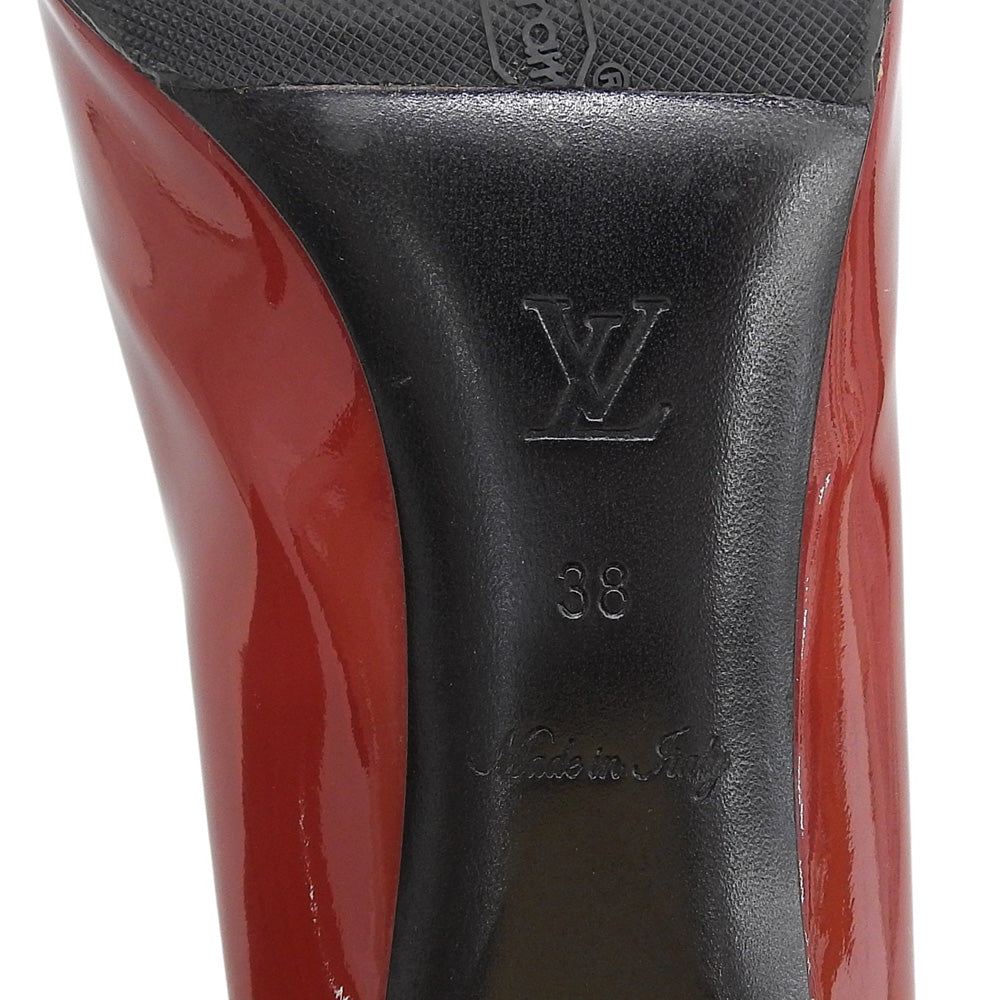 LOUIS VUITTON ルイヴィトン 美品 パテントレザー ロゴバックル パンプス レディース レッド 38 シューズ