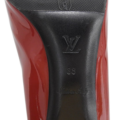 LOUIS VUITTON ルイヴィトン 美品 パテントレザー ロゴバックル パンプス レディース レッド 38 シューズ