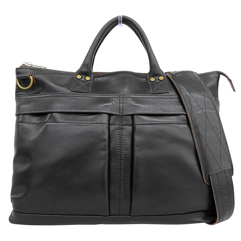 Y'2 LEATHER ワイツーレザー 美品 HORSE HIDE HELMET BAG 2WAY トート ショルダーバッグ ハンドバッグ メンズ ブラック BG-20 ハンドバッグ