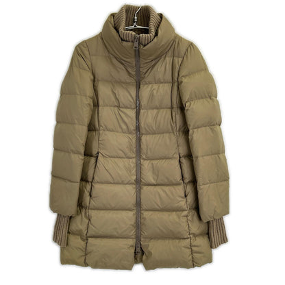 Beige Ribbed Hooded Down Coat 42 Women's