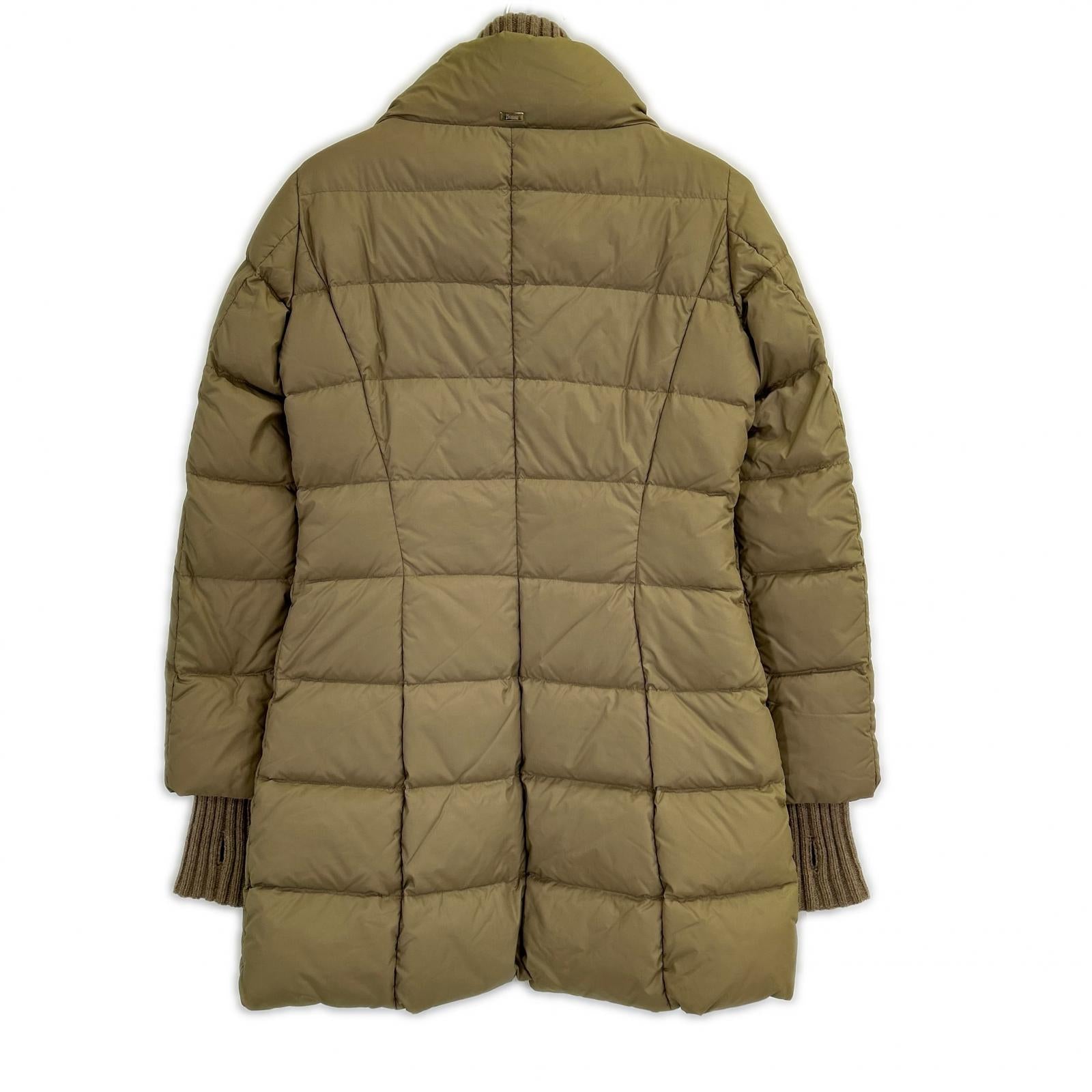 Beige Ribbed Hooded Down Coat 42 Women's