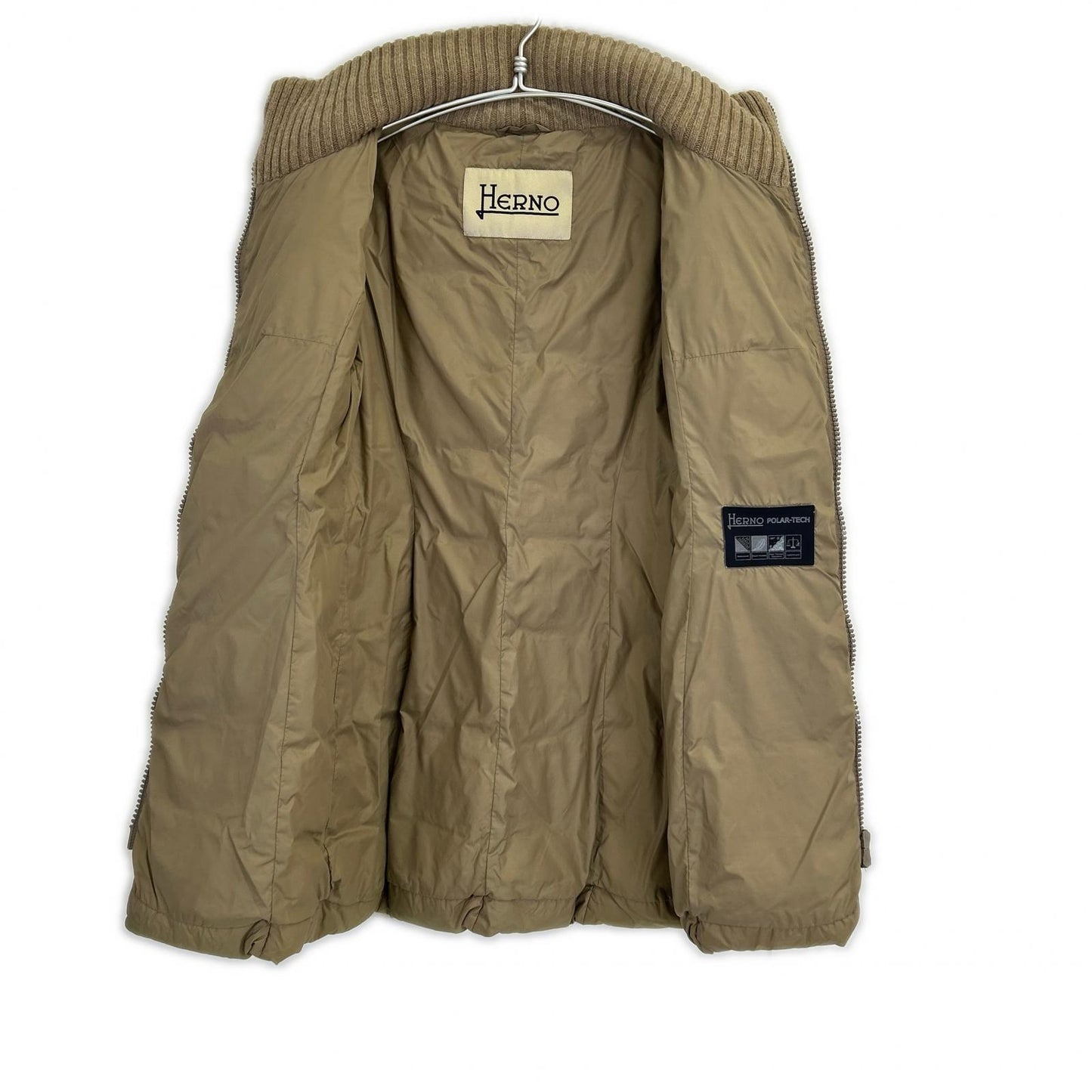 Beige Ribbed Hooded Down Coat 42 Women's