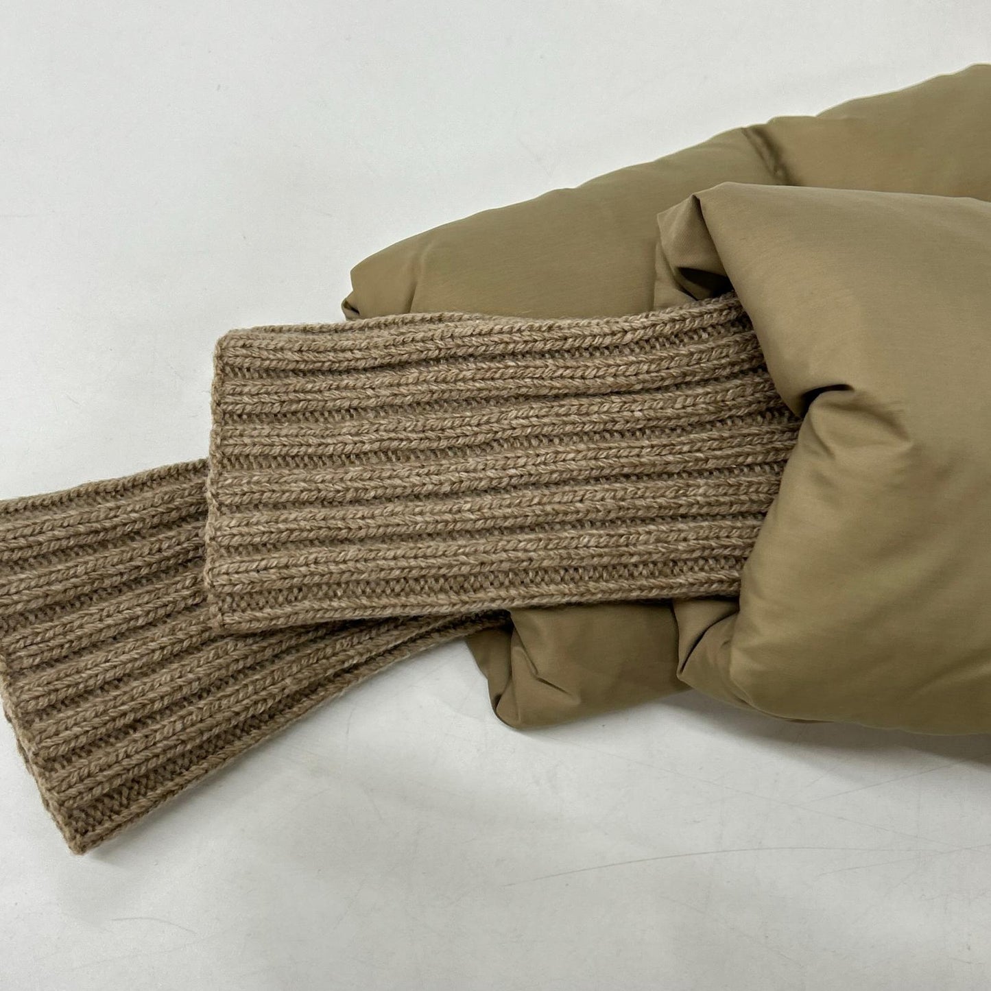 Beige Ribbed Hooded Down Coat 42 Women's