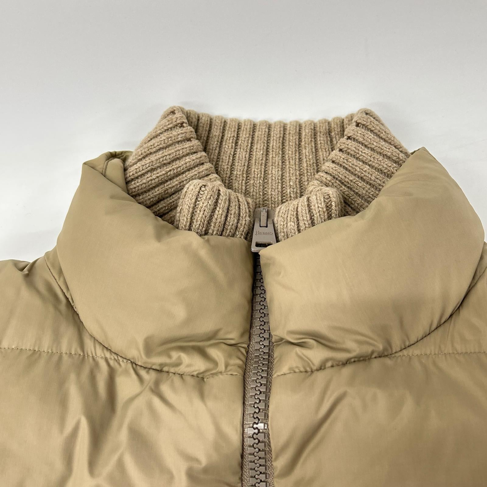 Beige Ribbed Hooded Down Coat 42 Women's