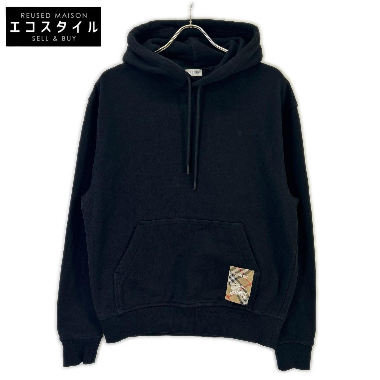 BURBERRY バーバリー 8105364 ブラック ロゴ ノヴァチェックラベル パーカー トップス