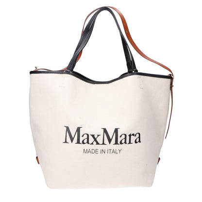 Max Mara マックスマーラ ロゴ キャンバス/レザー 2WAY トートバッグ