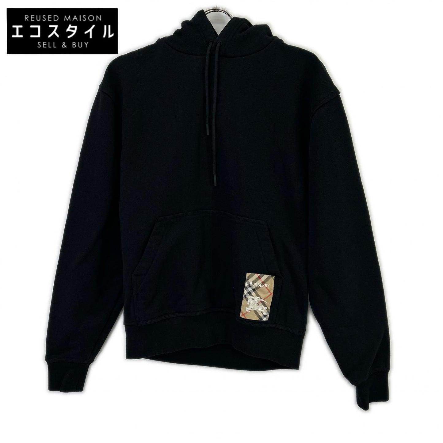 BURBERRY バーバリー 25年製 8105364 ブラック チェックラベル コットン プルオーバー フーディー トップス