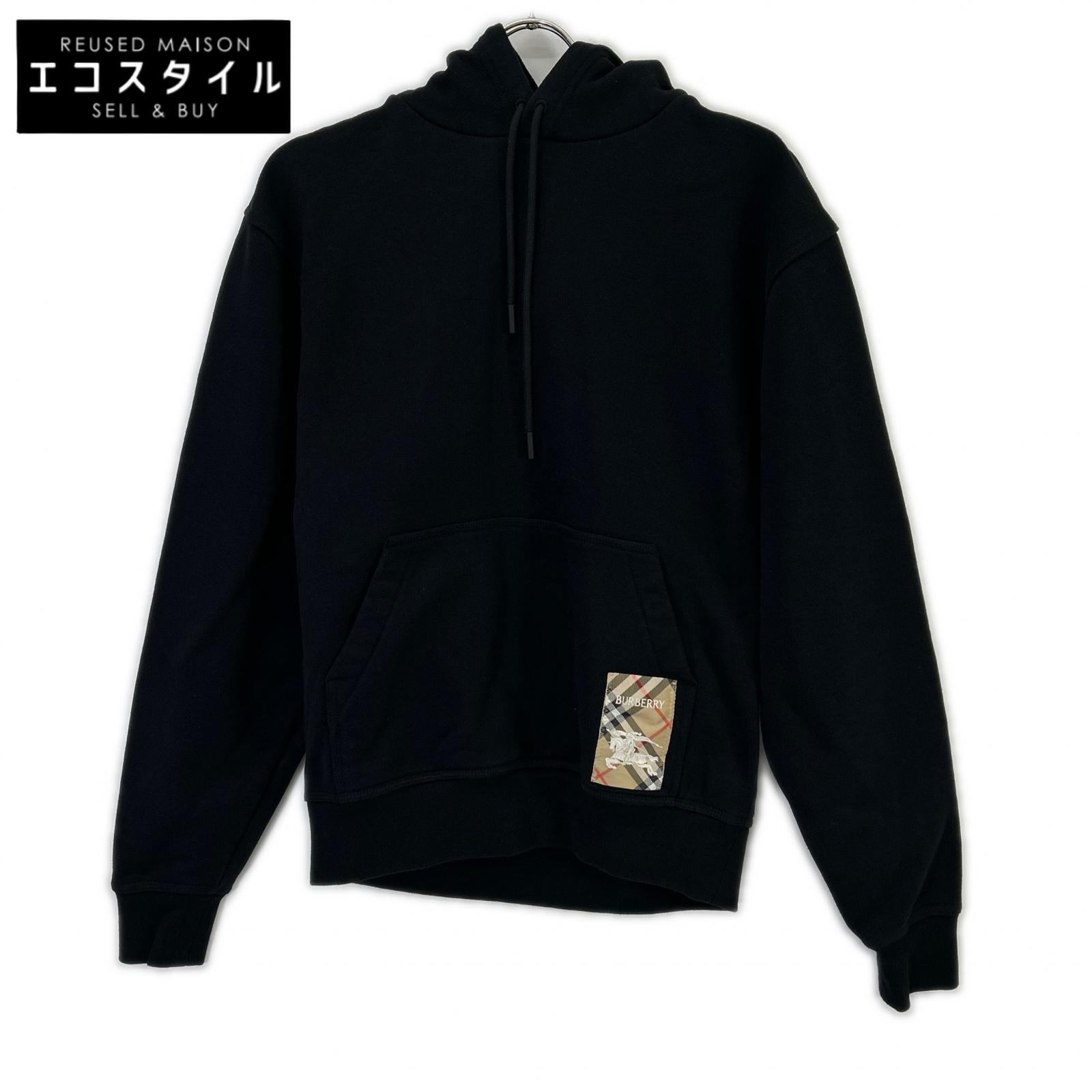 BURBERRY バーバリー 25年製 8105364 ブラック チェックラベル コットン プルオーバー フーディー トップス