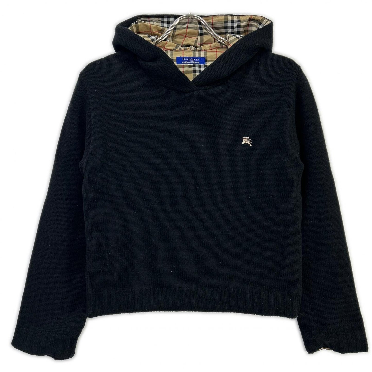 Burberry Blue Label バーバリーブルーレーベル ブラック ウール 裏地チェック サイドジップ パーカー トップス