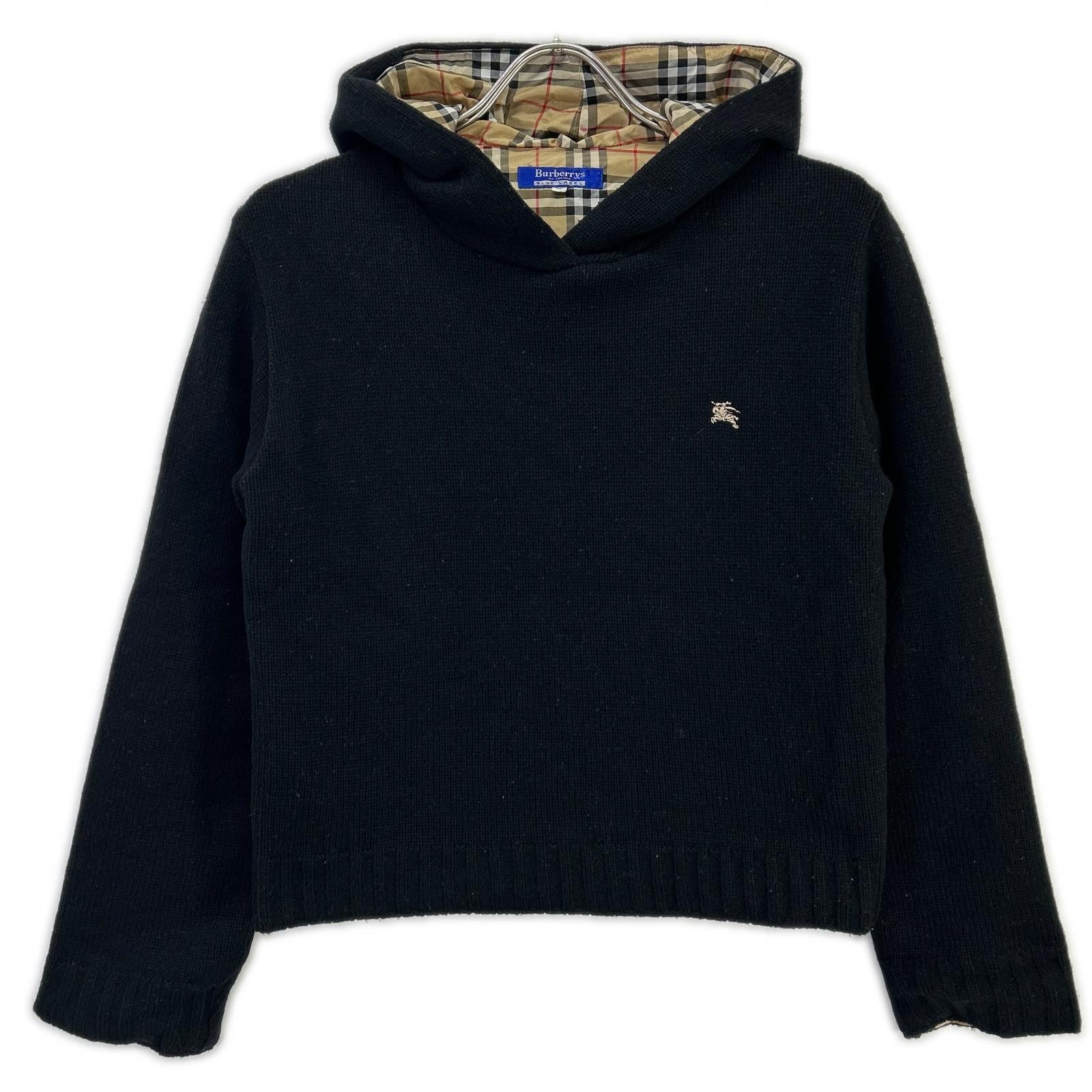 Burberry Blue Label バーバリーブルーレーベル ブラック ウール 裏地チェック サイドジップ パーカー トップス