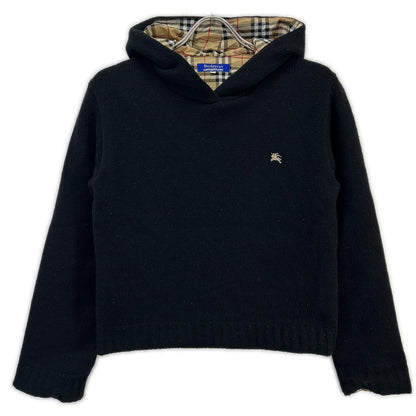Burberry Blue Label バーバリーブルーレーベル ブラック ウール 裏地チェック サイドジップ パーカー トップス