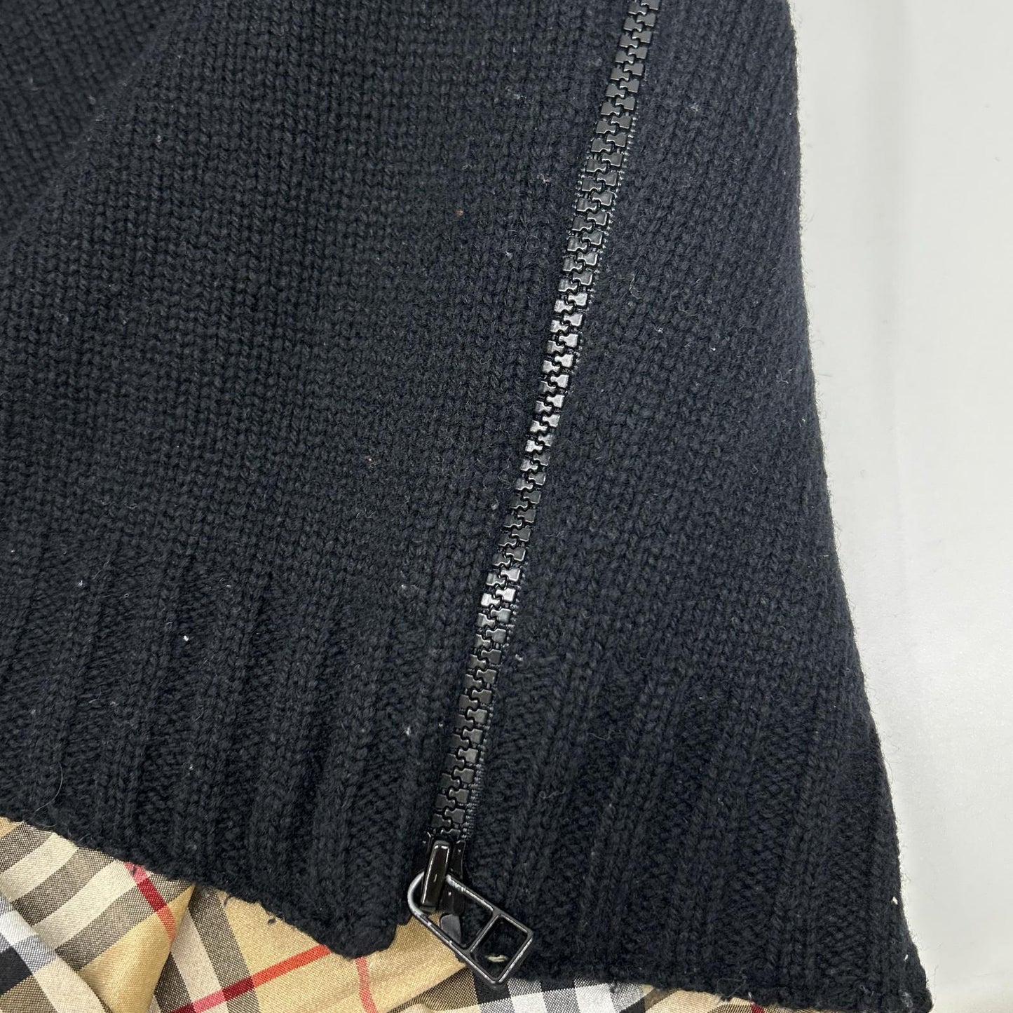 Burberry Blue Label バーバリーブルーレーベル ブラック ウール 裏地チェック サイドジップ パーカー トップス