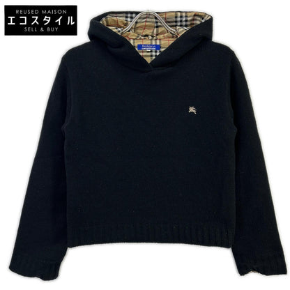 Burberry Blue Label バーバリーブルーレーベル ブラック ウール 裏地チェック サイドジップ パーカー トップス