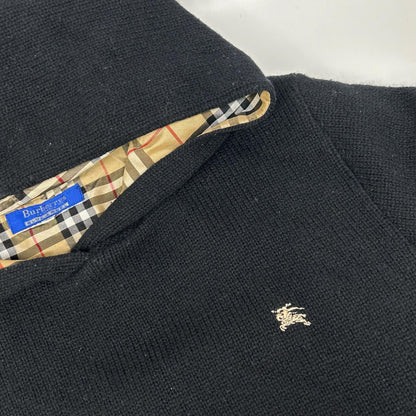 Burberry Blue Label バーバリーブルーレーベル ブラック ウール 裏地チェック サイドジップ パーカー トップス