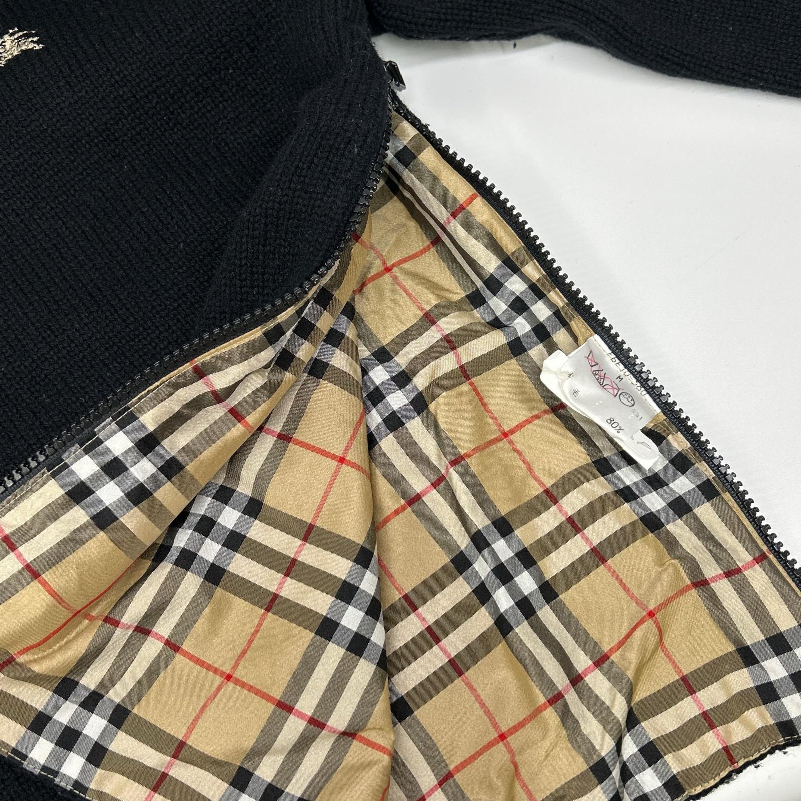 Burberry Blue Label バーバリーブルーレーベル ブラック ウール 裏地チェック サイドジップ パーカー トップス