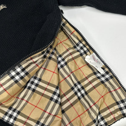 Burberry Blue Label バーバリーブルーレーベル ブラック ウール 裏地チェック サイドジップ パーカー トップス