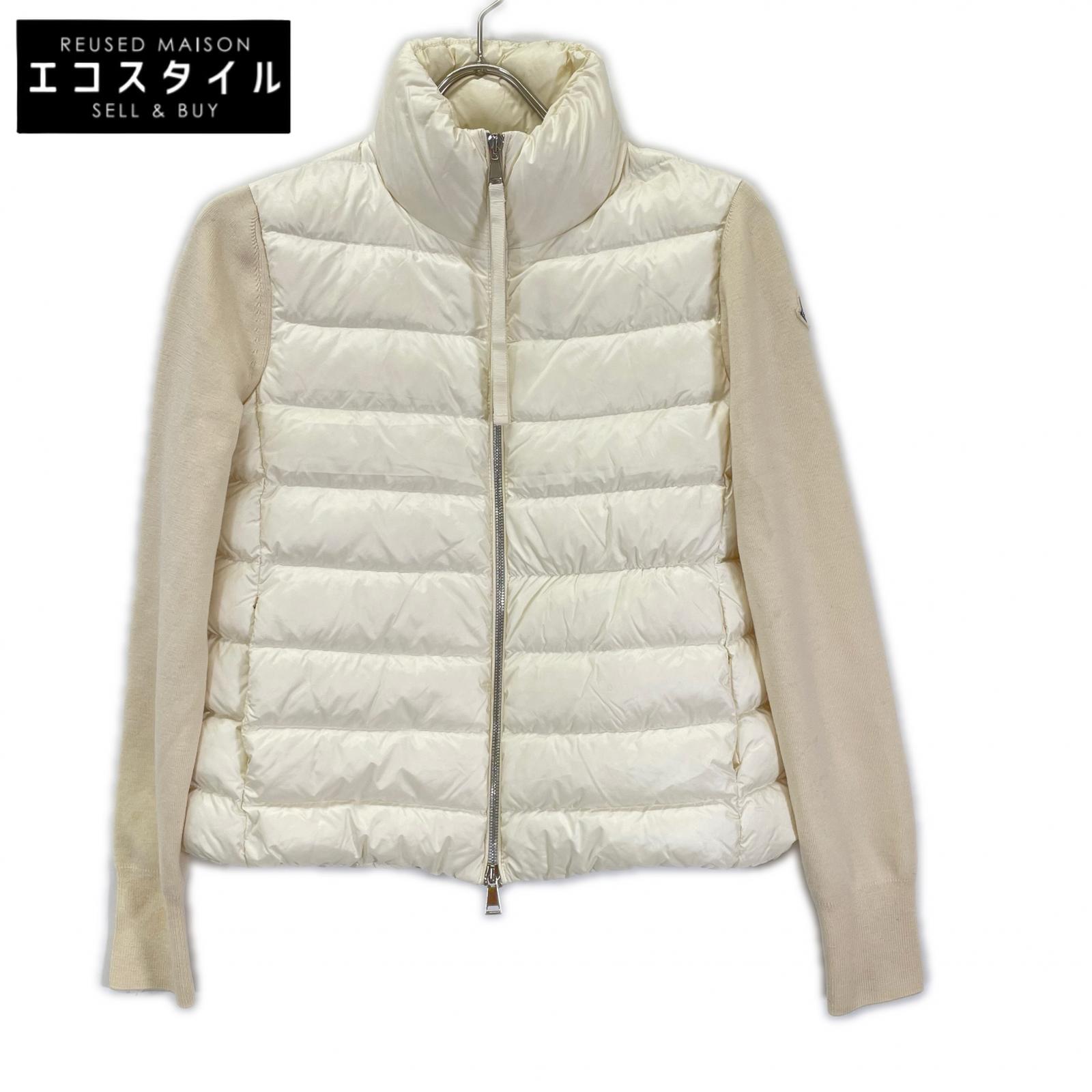 MONCLER モンクレール 21年製 ホワイト ナイロン×ウール 切り替えカーディガン ジャケット