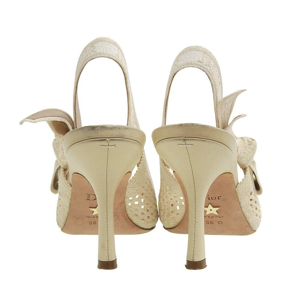 Christian Dior Embroidered Slingback Strap Sandals for Women, Beige, 36D Shoes