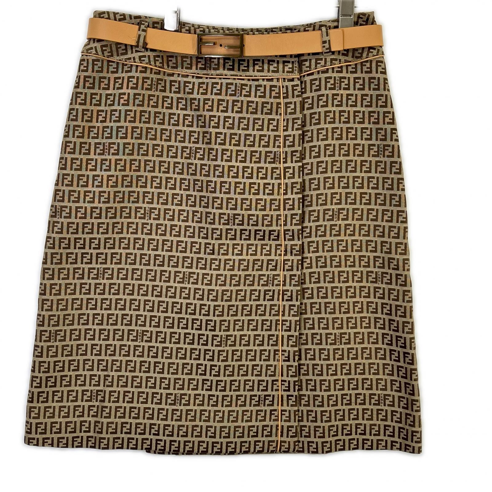 FENDI beige Zucca-patterned belted jacquard wrap skirt skirt