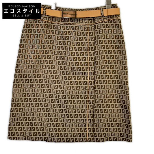FENDI フェンディ ベージュ ズッカ柄 ベルト付き ジャガード ラップスカート スカート