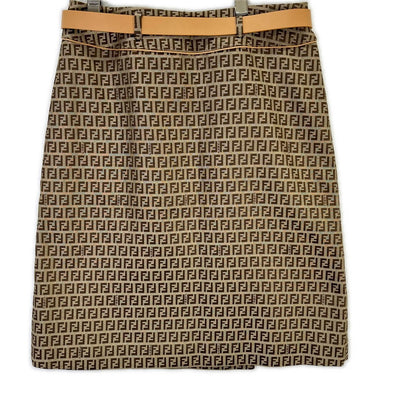 FENDI beige Zucca-patterned belted jacquard wrap skirt skirt