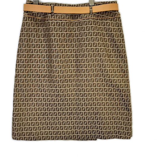 FENDI フェンディ ベージュ ズッカ柄 ベルト付き ジャガード ラップスカート スカート